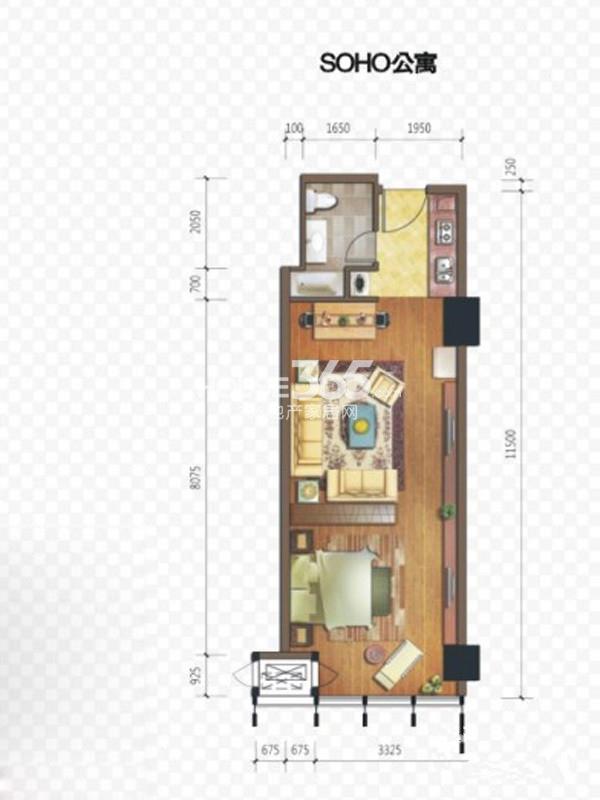 融锦城4号楼soho公寓户型图1室1卫 60.00㎡_副本