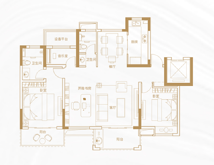 北京城建西华龙樾樾府户型图约120㎡